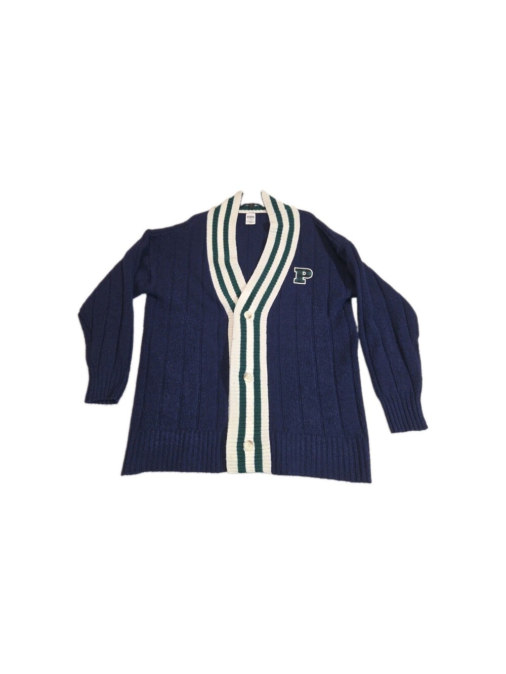 PINK Victoria's Secret Varsity Knit Striped Cardigan Sweater Blue L
